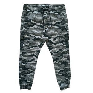 Brooklyn Cloth Cargo Jogger Pants L Gray Camo Drawstring Tactical Streetwear